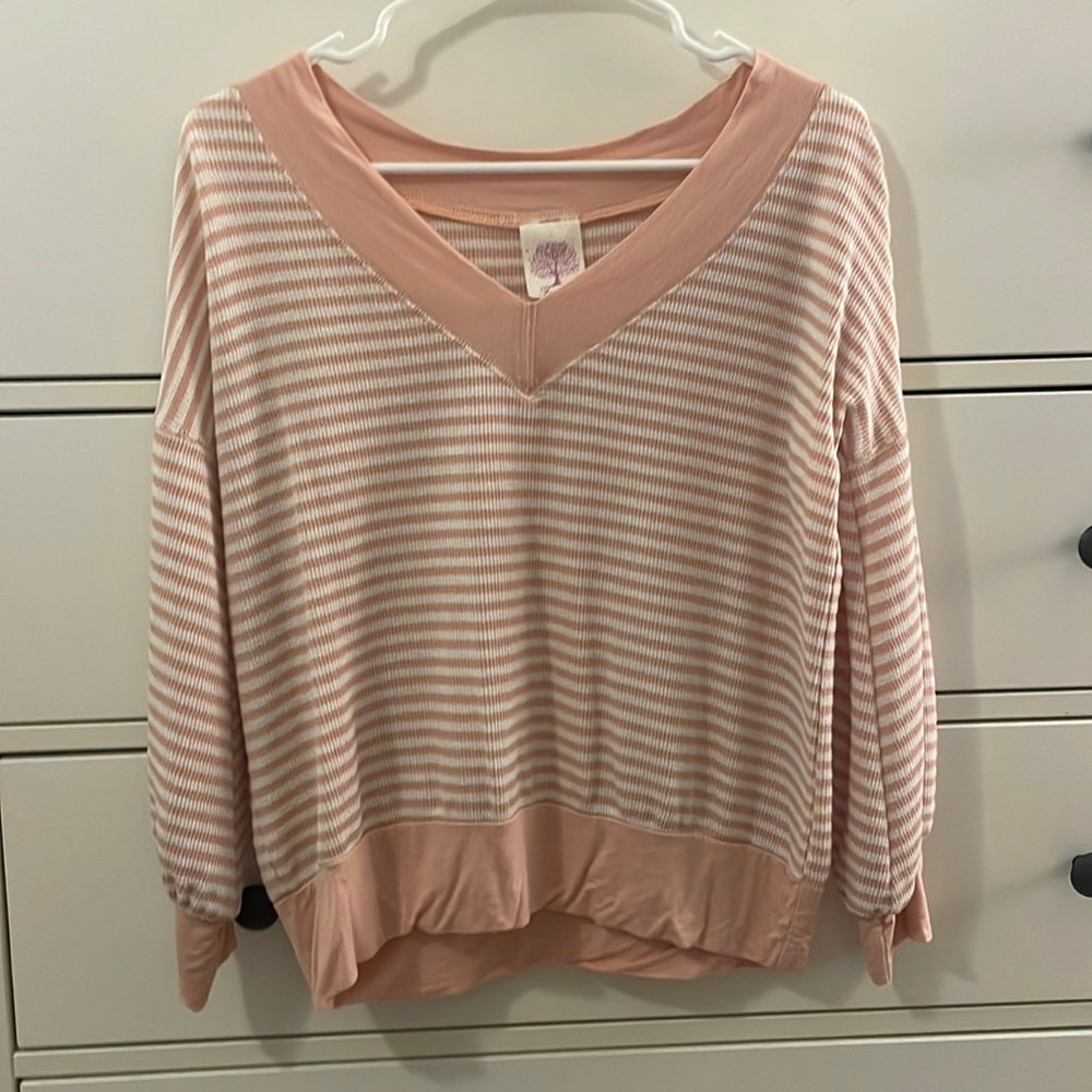 Pink and white striped Freeloader sweater
